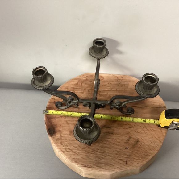 Vintage Pewter Metal Alloy 4 Prong Taper Candle Holder - Aged Look / Excellent - Picture 8 of 9